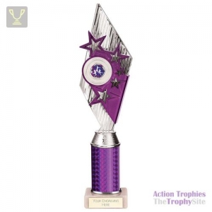 Pizzazz Plastic Tube Trophy Silver & Purple 350mm