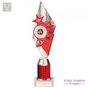 Pizzazz Plastic Tube Trophy Silver & Red 325mm
