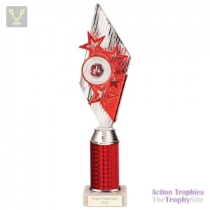 Pizzazz Plastic Tube Trophy Silver & Red 350mm