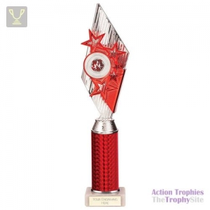 Pizzazz Plastic Tube Trophy Silver & Red 375mm