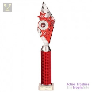 Pizzazz Plastic Tube Trophy Silver & Red 425mm