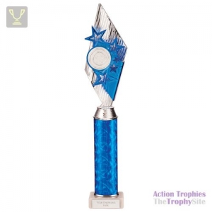 Pizzazz Plastic Tube Trophy Silver & Blue 425mm
