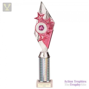 Pizzazz Plastic Tube Trophy Silver & Pink 375mm