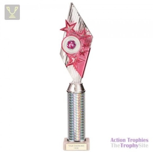 Pizzazz Plastic Tube Trophy Silver & Pink 400mm
