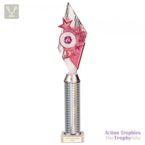 Pizzazz Plastic Tube Trophy Silver & Pink 425mm