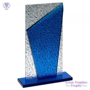 Blue Glass Plaque & Base Clear Frosted Backdrop 9in