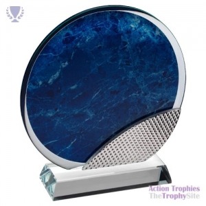 Blue Marble Backed Clear Glass Circle Silver 8.25in